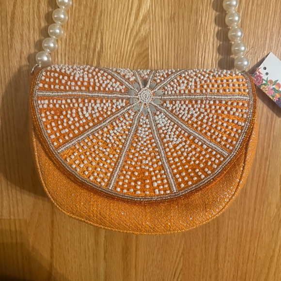 Limited Edition Viral Beaded Orange Purse With Pearl Strap - Picture 3 of 10